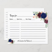 レシピカードブライダルシャワー結婚のネイビーフローラ (正面/裏面)