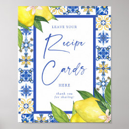 レシピカードブルータイルレモンブライダルシャワー標識 ポスター