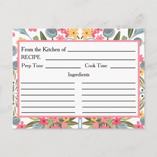 レシピカードブルーピンクフローラのキッチンから ポストカード (正面)