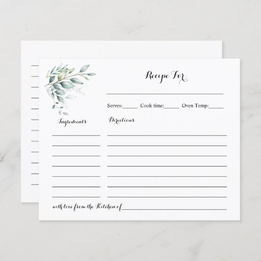 レシピカードユーカリプスグリーンブライダルシャワー (正面/裏面)