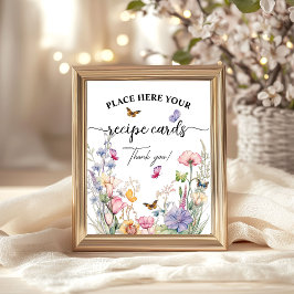 レシピカードワイルドフラワー蝶ブライダルシャワー ポスター