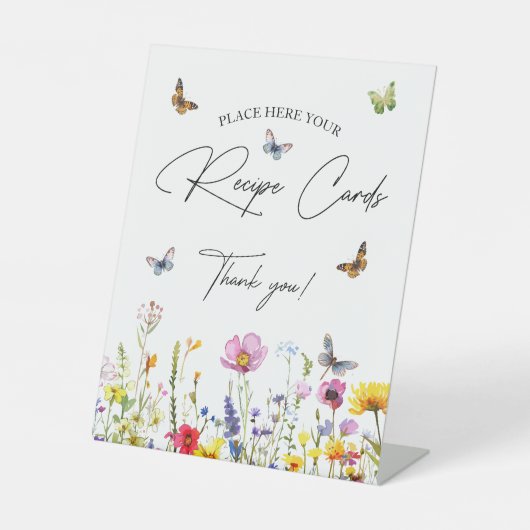 レシピカードワイルドフラワー蝶ブライダルシャワー 台座サイン (正面)