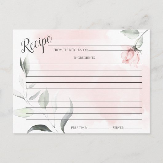 レシピカード水彩赤面ピンクワイルドバラ ポストカード (正面)