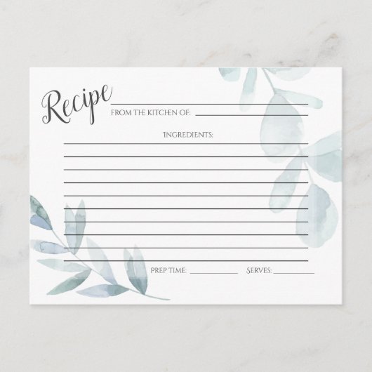 レシピカード |ほこりっぽい青い水色ユーカリ ポストカード (正面)