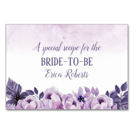 レシピカード |水彩パープルフローラ エレガント テーブルナンバー