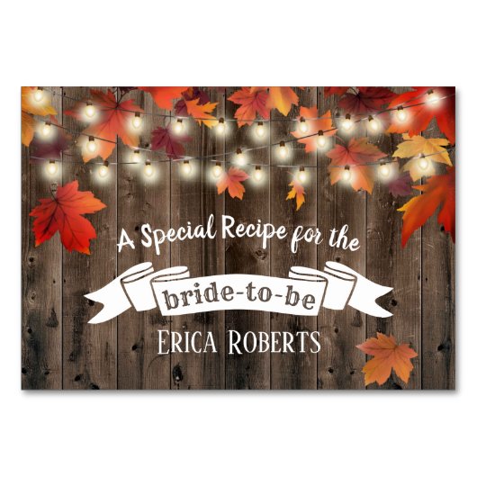 レシピカード |素朴紅葉ブライダルシャワー テーブルナンバー (正面)