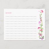 レシピカーフェミニンドピンクワイルドフラワーブライダルシャワー ポストカード (裏面)
