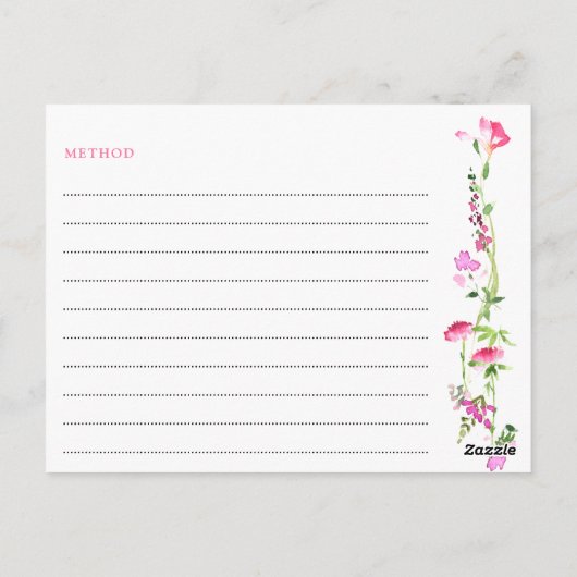 レシピカーフェミニンドピンクワイルドフラワーブライダルシャワー ポストカード (裏面)