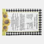 レシピキープサクサンフラワーフローラ白黒プレイド キッチンタオル (横)