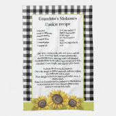 レシピキープサクサンフラワーフローラ白黒プレイド キッチンタオル (縦)