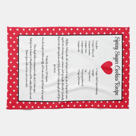 レシピキープサクシュガークッキー赤いハート水玉模様 キッチンタオル (横)
