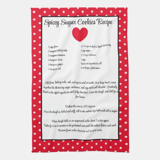 レシピキープサクシュガークッキー赤いハート水玉模様 キッチンタオル (縦)
