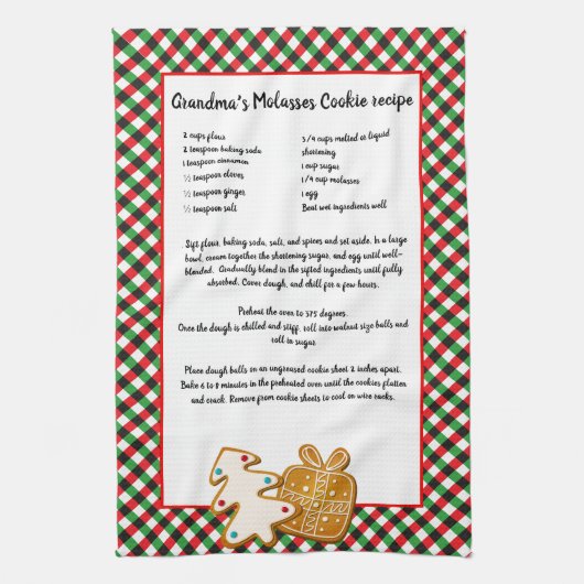 レシピキープサクリスマスククッキー赤い緑のプライド キッチンタオル (縦)