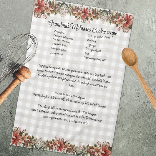 レシピキープサケクリスマスクッキーグレーブファロープレイド キッチンタオル