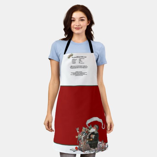 レシピキープサケレッドクリスマスヴィンテージサンタクロース エプロン (着用した状態)