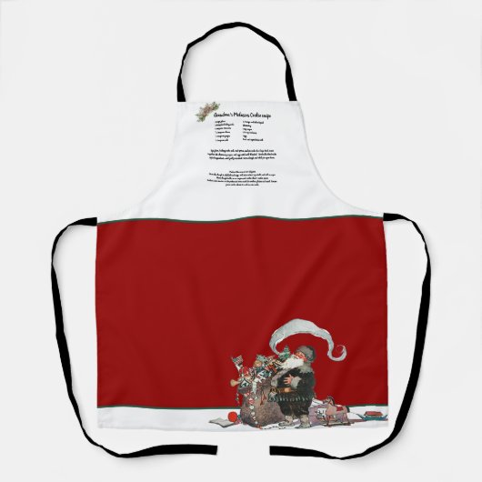 レシピキープサケレッドクリスマスヴィンテージサンタクロース エプロン (正面)
