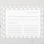 レシピギンガムパターングレーと白のレシピカード (正面/裏面)