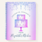 レシピクックブックケーキベーカリーパープルグリッタードリップ ノートブック (正面)