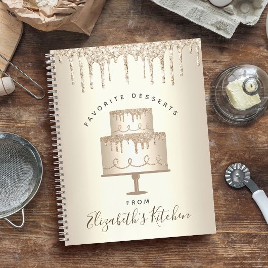 レシピクックブックケーキ金ゴールドグリッタードリップベーカリーシェフ ノートブック