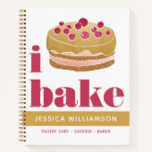 レシピクックブックケーキ金ゴールドバーガンディーレッドベイクモダンク ノートブック (正面)