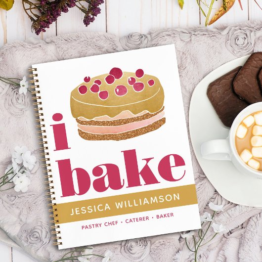 レシピクックブックケーキ金ゴールドバーガンディーレッドベイクモダンク ノートブック