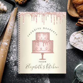 レシピクックブックピンクケーキベーカリーグリッタードリップ金ゴールド ノートブック
