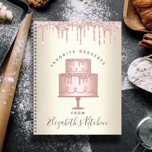レシピクックブックピンクケーキベーカリーグリッタードリップ金ゴールド ノートブック