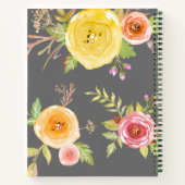 レシピクックブックピンク黄色フローラ水色グレー ノートブック (裏面)