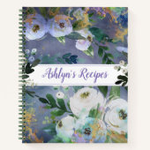 レシピクックブックヴィンテージブルーフローラ水色 ノートブック (正面)
