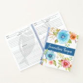 レシピクックブック、ブルーレッド、オレンジ色フローラ水色 ノートブック (内部)