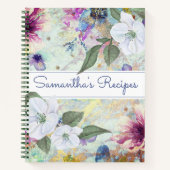 レシピクックブック、ヴィンテージアクアフローラ水彩 ノートブック (正面)