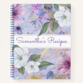 レシピクックブック、ヴィンテージ紫フローラ水色 ノートブック (正面)