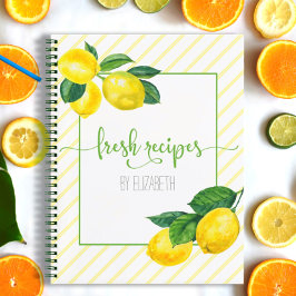レシピクックブック、国レモンの水色、ストライプ ノートブック