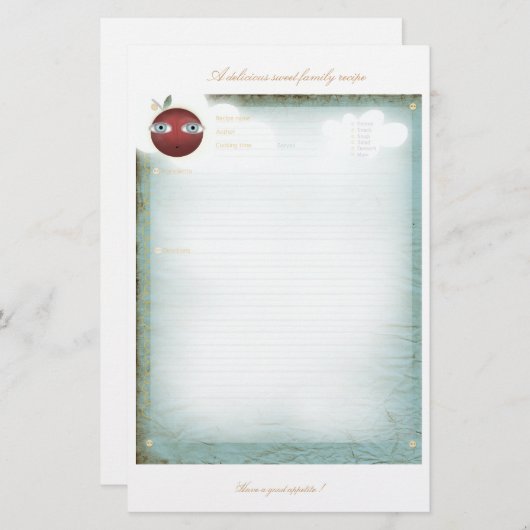 レシピシート料理キッチン印刷可能 便箋 (正面/裏面)