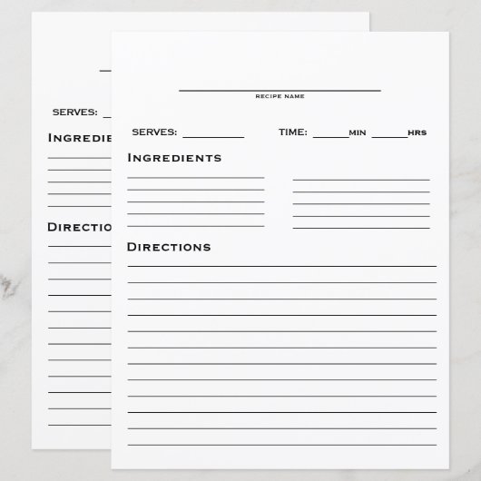 レシピテンプレート (正面/裏面)