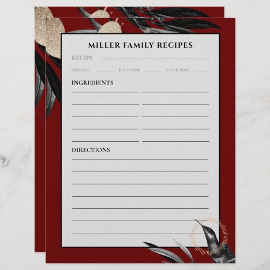レシピバインダーページ |ファミリ名 | Burgundy (正面/裏面)