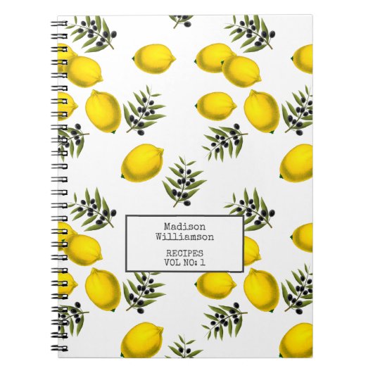 レシピパーソナライズされたレモンとオリーブパターン ノートブック (正面)