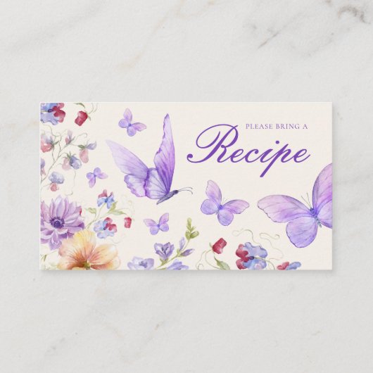 レシピパープル蝶ブライダルシャワー エンクロージャーカード (裏面)