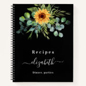レシピヒマワリeucalyptus greenryブラックネーム ノートブック (正面)