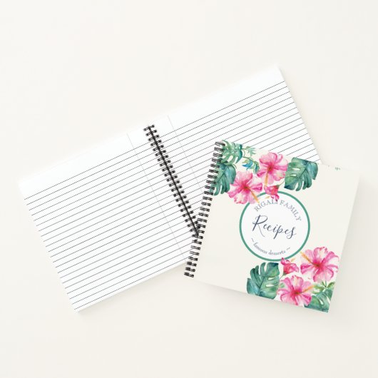 レシピブックピンク水彩花の緑 ノートブック (内部)