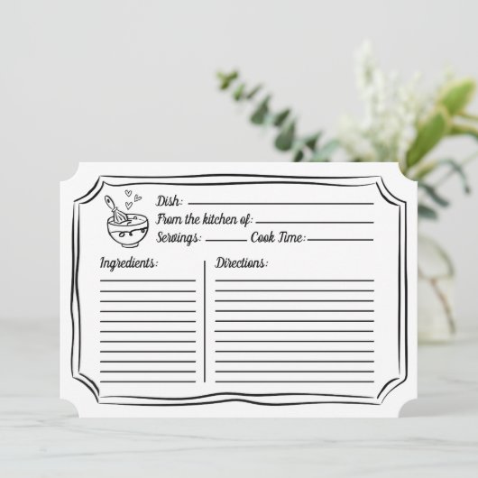 レシピブライダルシャワーかわいい白黒カード ノートカード (スタンド正面)
