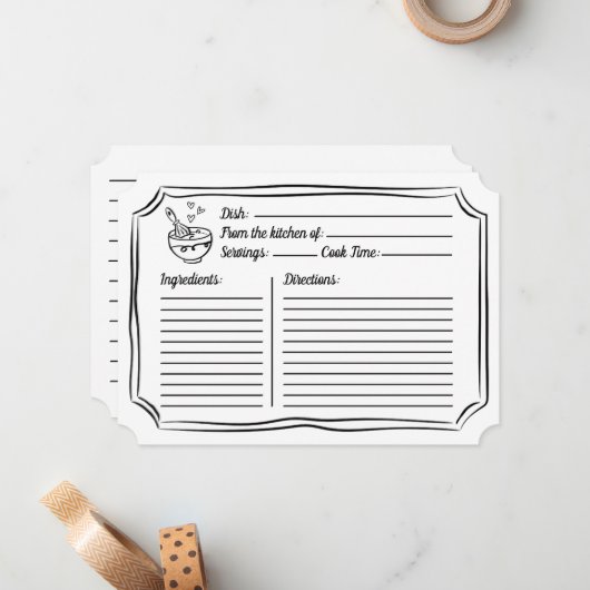 レシピブライダルシャワーかわいい白黒カード ノートカード (正面/裏面インサイチュ)