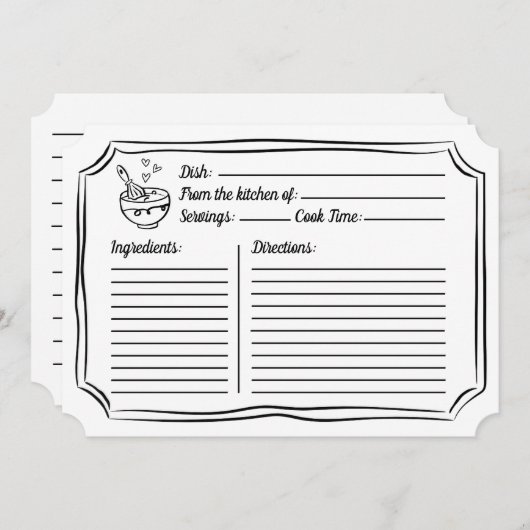 レシピブライダルシャワーかわいい白黒カード ノートカード (正面/裏面)