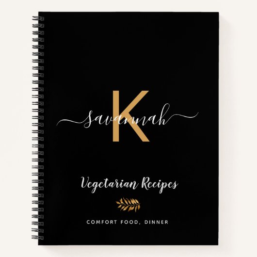 レシピブラックヴェジタリアン料理本の名前 ノートブック (正面)