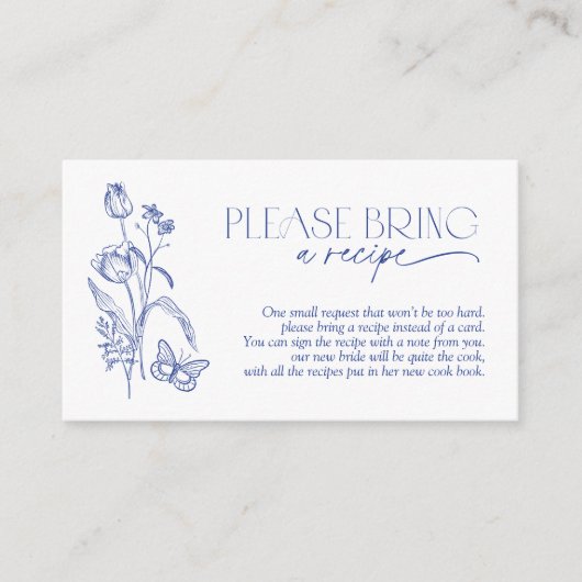 レシピブルーフローラブライダルシャワー エンクロージャーカード (正面)