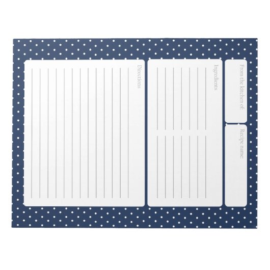 レシピページの青と水玉模様 ノートパッド (正面)