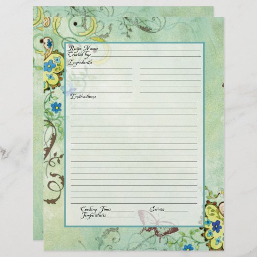 レシピページファミリー伝統クックブックレシピバインダー (正面/裏面)