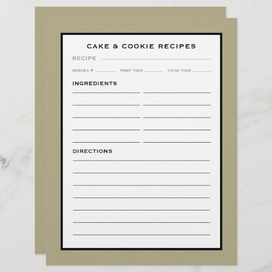 レシピページ |ケーキとクッキー | Sage Black & White (正面/裏面)