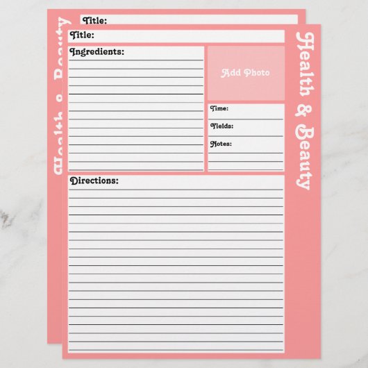 レシピページ（ピンク） (正面/裏面)