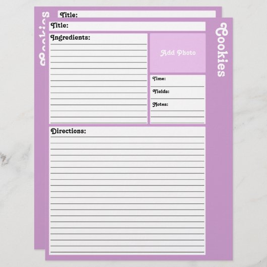 レシピページ（淡紫） (正面/裏面)